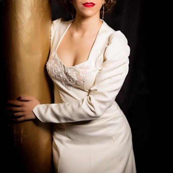 Handmade One of a kind White Satin Vintage Style Maxi Wedding Dress XS Bridal - Picture 1 of 8